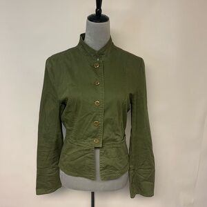 Military Style Jacket Peplum Mandarin Collar Olive Green Grunge Womens SZ M